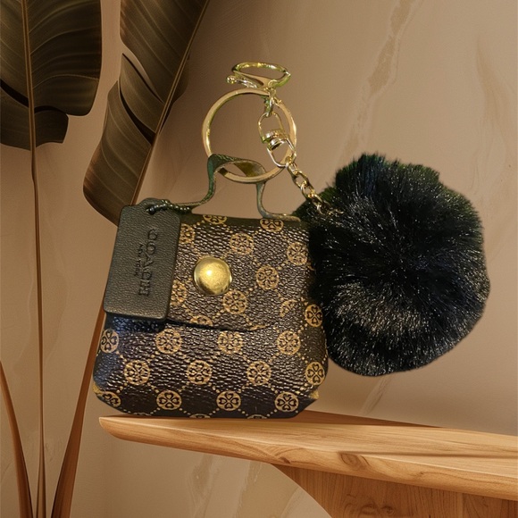 Stylish Retro Style Coin Purse Keychain with Pom-Pom & added Coach Tag - Picture 3 of 11